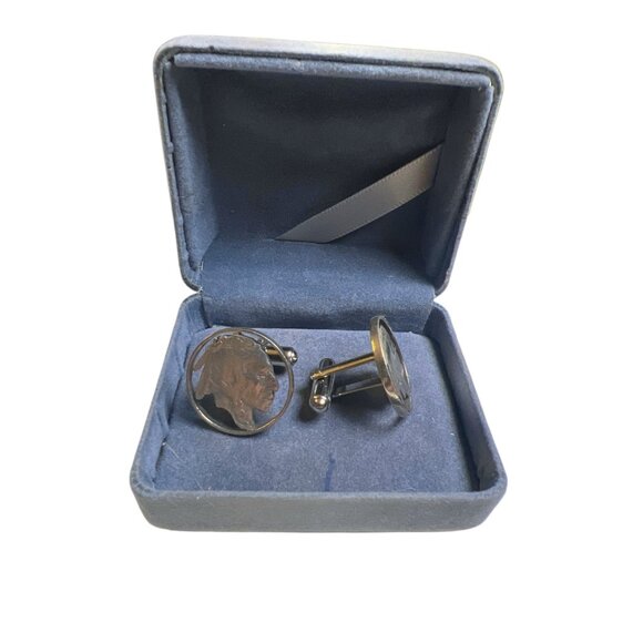 Vintage Silver-Tone Buffalo Nickel Cufflinks With Native American Design - Picture 5 of 5
